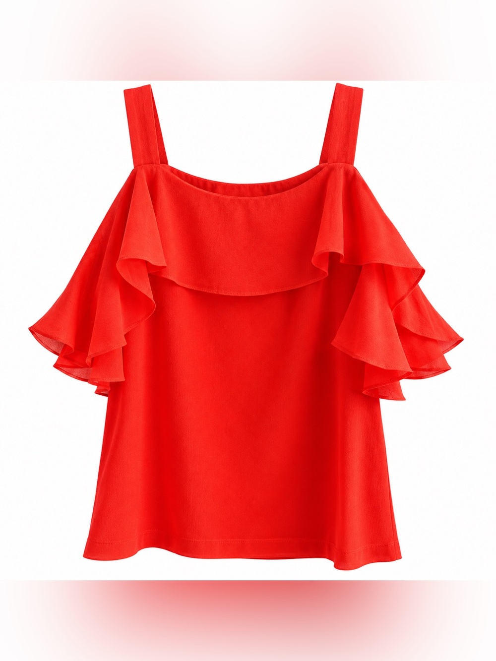 J. Crew Vibrant Silk Red/Orange Ruffle Cold-Shoulder Tank